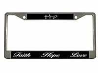 Faith Hope Love Design Heavy Duty Metal Car License Plate Frame Auto Tag Holder (Chrome/Black/Silver)