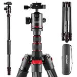 NEEWER Upgraded 80.7" Carbon Fiber Camera Tripod Monopod with Telescopic 2 Section Center Axes, 360° Panorama Ballhead, 1/4" Arca Type QR Plate, Travel Tripod with ø28mm Column, Max Load 26.5lb, N55CR