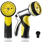 LUFENG Hose Pipe Spray Gun,9 Adjustable Patterns Garden Hose Nozzles & Spray Guns, Heavy Duty Metal High Pressure Hose Nozzle/Hose Gun (Yellow-1Pack)