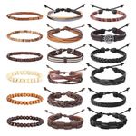 BodyBonita 18pcs Braided Leather Bracelets Set for Men Women Punk Cuff Wrap Bracelet Hemp Cords Wood Beads Ethnic Tribal Bracelets Adjustable