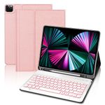 iPad Pro 12.9 Case with Keyboard, Smart Leather Cover Support Apple Pencil Charging with 7 Colors Backlit Keyboard for iPad Pro 12.9 inch 2022/2021/2020/2018(6th Gen/5th Gen/4th Gen/3rd Gen)-Rose Gold