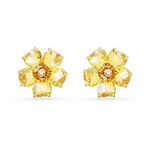 Swarovski Florere stud earrings, Flower, Yellow, Gold-tone plated