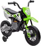 Qaba Kids Dirt Bike with Twist Grip Throttle, 12V Electric Motorcycle, Electric Bike with Training Wheels, Spring Suspension & Music, for Toddler 3-6 Years, Green