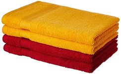 Amazon Brand - Solimo 100% Cotton 4 Piece Hand Towel Set, 500 GSM (Spanish Red and Sunshine Yellow)