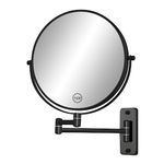 FFowcye 8" Wall Mounted Shaving Mirror, 1X/10X Double-Sided Magnifying Mirror, 360° Swivel Extendable Bathroom Mirror, Black Vanity Mirror with Extension Arm, Wall Mount Makeup Mirror (No Light)