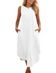 Zilcremo Women Casual Summer Sleeveless Dress Beach Sundress Split Tshirt Long Dresses with Pockets White S