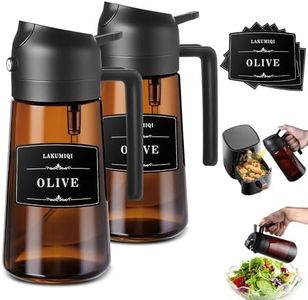LAKUMIQI 2-in-1 Glass Oil Dispenser & Sprayer - 16oz Leakproof Bottle with Light-Blockage Design for Air Fryer, Baking, BBQ, Salad Dressing (Black 2PC)