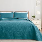 Exclusivo Mezcla Queen Quilt Bedding Set, Lightweight Teal Quilts Queen Full Size for All Seasons, Soft Microfiber Bedspreads Coverlets Bed Cover with Leaf Pattern, 3 Piece