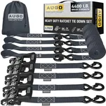 AUGO Heavy Duty Ratchet Straps & Soft Loops – Pack of 4 Extra Strong 1.5” by 15’ Ratchet Straps w/S-Hook Safety Latches & 4 Soft Loop Tie Downs – 4400Lb Break Strength for Motorcycles, ATVs, Etc.