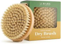 Bare Botanics Dry Body Brush for Lymphatic Drainage - Improve Circulation w Gentle Exfoliation for Soft Skin - Ergonomically Designed w Elastic Strap - Soft but Firm Natural Boar Bristles