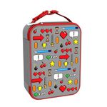 Ion8 - Gaming Design Lunch Bag, Easy Access 3-Sided Zip, Write-On Name Patch, Freshness & Insulation for 6 Hours, Elasticated Mesh Pocket for Bottles, Machine Washable, Polyester Material, Grey