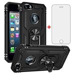 Asuwish Compatible with iPhone 5S 5 SE 2016 5SE Case with Tempered Glass Screen Protector Stand Ring Holder Shockproof Silicone Heavy Duty Accessories Magnetic Rugged Metal i Phone5s Cases 6SE Black