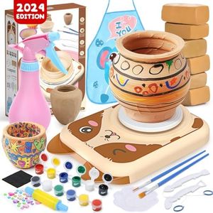 Skirfy Pottery Wheel for Kids-Clay Sculpting Tools & Painting Kit,DIY Kits Clay Maker for Beginners with 6 Packs Modeling Clays,Birthday Gift for Kids Toys for Girls,Art&Crafts Kits for Kids Ages 8-12