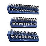 Olsa Tools Magnetic Socket Organizer | 3 Piece Socket Holder Kit | 1/2-inch, 3/8-inch, 1/4-inch Drive | Metric Blue | Holds 75 Sockets | Tools Organizer