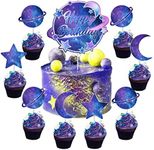 Galaxy Birthday Cake Decorations Solar System Happy Birthday Cake Topper Planets Star Planet Moon Outer Space Cupcake Toppers for Starry Sky Universe Space Themed Birthday Party Supplies - 25pcs