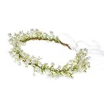 Yili Maizi Adjustable Flower Crown for Women Girls Floral Headband Headpiece Halo Wreath Wedding Bride Bridesmaid Flower Girl Garland (14D-Ivory)