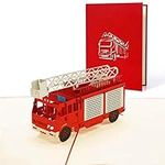 Birthday card fireman, greetings fire fighters birthday, pop up card fire engine for him for son or grandson, 3d card for children kids fireman sam, gift voucher card for fireman, T15