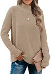 MEROKEETY Women's Long Sleeve Turtleneck Cozy Knit Sweater Casual Loose Pullover Jumper Tops, Khaki, Small