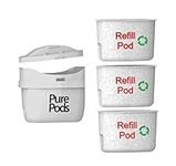 PurePods Starter Kit Refillable Reusable Water Filter Cartridge & 3X Refills Compatible with Most Refillable Brita Maxtra*, Maxtra+* & Perfect Fit*Jugs