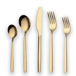 Berglander 20 Piece Titanium Gold Plated Stainless Steel Flatware Set, 20 Pieces Golden Silverware Set, Gold Cutlery Sets, Service for 4 (Shiny Gold)