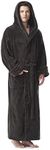 Arus Men's Fleece Robe, Long Hooded Turkish Bathrobe, Charcoal, XX-Large