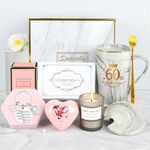 TOLOYE 60th Birthday Presents for Women,Grey Ceramic Coffee Mugs Set with Aromatherapy Candle,Bath Salt Ball,Key Buckle,Birthday Card,60th Present for Her Him,Mom,Dad,Christmas