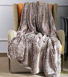 Coastline Super soft Two Tone Faux Fur/Plush Throw Blanket, Decorative Fuzzy Warm Cozy Rabbit Fur Throws for Sofa, Couch, Chair, Coffee Brown 127x152cm