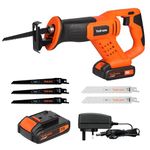 Yunirvana 20V Cordless Reciprocating Saw, 0-3000 SPM Variable Speed, Tool-Free Blade Change, Includes 3 Wood Blades & 2 Metal Blades, with 2000mAh Battery & Fast Charger