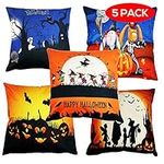 THE TWIDDLERS - 5 Pieces Halloween Cushion Covers - Soft Linen Throw Pillow Case, Assorted Designs - 44 x 44cm