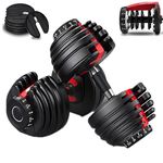 52.5 Lb Adjustable Dumbbell: Adjusts From 5-52.5 Lbs ; 15 Adjustable Weight Settings, COMPACT, SPACE EFFICIENT AND EASY TO USE (Set of 2 Dumbbells)