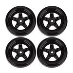 BQLZR 65mm OD Black Plastic 5 Spoke Wheel Rims & Smooth Tires for RC 1: 10 On-road Racing Car & Drift Car Pack of 4