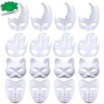 Qavctw 16PCS DIY White Masks, Paper Cosplay Unpainted Plain Craft Masquerade Masks for Halloween Christmas Mardi Gras Party Mask