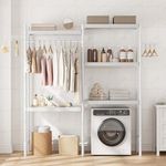 GarveeHome 30" Washer Dryer Storage Shelf - Adjustable Height Laundry Organizer with 5-Tier Double-Layer Wood Shelves, Heavy-Duty Over-Unit Rack for Laundry Room, Bathroom & Balcony, White