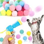 30Pcs Cat Ball Toy Launcher Gun, Cat Balls Fetch Toy, 30Pcs Plush Fuzzy Balls Launcher Cat Toy for Cats with 1 Gun, Funny Interactive Cat Toys for Bored Indoor Adult Cats, Cute Kitten Kitty Toys