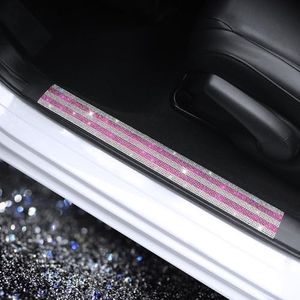 Pirador Bling Car Door Sill Protector with Sparkling Rhinestones - Luster Crystal Sticker Decoration Door Entry Guard Accessories Car Interior Decor Accessories White & Pink 2 Pcs