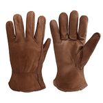 OLSON DEEPAK Leather Work Gloves for Driver/Motorcycle/Riding/Yardwork/Farm-Soft and Perfect Fit for Men and Women (Retro, Medium)