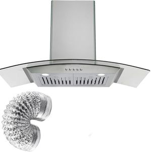 GAOMON 30 Inch Curved Glass Range Hood, Ductless/Ducted Convertible Stove Vent Hood with Chimney, 3 Speed Fan, LED Light, Button Control Vent Hood for Stove Kitchen, 400 CFM