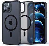 STBYSP Strong Magnetic for iPhone 12 Pro Max Case, Military Grade Drop Protection, Compatible with MagSafe, Shockproof Translucent Matte Hard Back Soft Slim Phone Protective Cover 6.7", Black