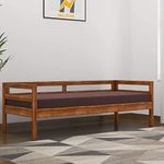 E Wood Sheesham Wood 3 Seater Bench for Living Room | Wooden Dining Bench with Cushion for Home | Three Seater Sofa Couch for Hall | Bed Benches for Bedroom |Outdoor & Balcony Furniture | Brown Finish