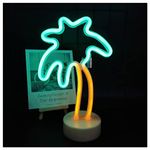 ENUOLI Palm Neon Light LED Neon Coconut Tree Neon Lamp Bedside Romantic Light Sign with Pedestal Dichroic Neon Signs Night Lights Operated by Battery/USB for Family Party Wedding Indoor Outdoor