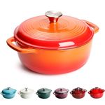 Cast Iron Dutch Oven, 22cm 3L 4.3kg - Round, Heavy-duty Cast Iron Casserole Dish With Lid, Non-Stick Enameled Dutch Oven for All Cooktops (Orange)