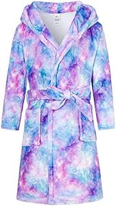 Funnycokid Teen Girls Robes Size 12-14 Sleepwear Bathrobe Galaxy Flannel Teen Hooded 13-14 Years Long Sleeve Soft Plush Fleece Pajamas Gift