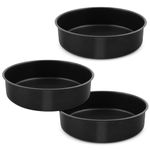 HaSteeL Large 8 Inch Baking Pan Set of 3, Black Non-Stick Round Layer Cake Pan for Birthday Wedding Baby Shower Party, Fit to Oven/Pot/Pressure Cooker/Air Fryer, Stainless Steel Core & Dishwasher Safe