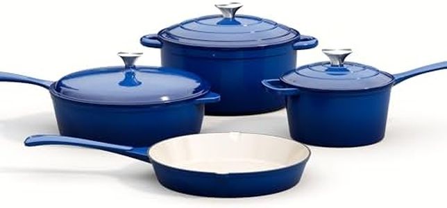 MAISON ARTS 7 Piece Enameled Cast Iron Cookware Set, Induction Dutch Oven Pot with Lid, Blue Non Toxic Pots and Pans set, PFOA-PFOS Free