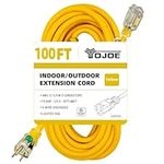 YOJOE 100 Foot Yellow Extension Cord, Lighted Outdoor 12/3 Cord, 12 Gauge 3 Prong SJTW Heavy Duty Extension Cable with 3 Prong Grounded Plug for Safety, UL Listed