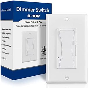 KEYGMA 0-10V LED Dimmer Switch, Low Voltage Dimmer Switch for Dimmable LED Lights, CFL, Halogen and Incandescent Bulbs, Single-Pole or 3-Way, Wallplate Included, ETL Listed (White, 1 Pack)