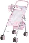 Adora Baby Doll Stroller with Umbrella Shade & Ruffle Trim, Adjustable Sun Cover and Doll Accessory Storage, Birthday Ages 3+ - Pastel Pink Heart