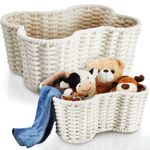 Barydat 2 Pcs Dog Toy Basket 16.5 x 12.4 x 6.89'' and 13.39 x 9.25 x 5.4'' Toy Bin for Pets Handmade Dog Storage Organizer Cotton Rope Toy Box for Dog Toys Woven Pets Toy Storage Containers, White