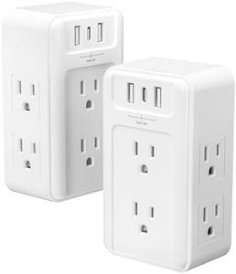 BN-LINK Multi Plug Outlet 2 Pack, 6 Wall Outlet Extender with 3 USB Charging Ports (1 USB C) Total 3.4A, 3-Sided Outlets Splitter Multiple Outlet Wall Plug for Home Office Dorm Room