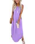 AUSELILY Maxi Dress for Women UK Casual Summer Long Dress Beach Cover-Ups Sun Dresses Women Sleeveless T Shirt Tank Dresses with Pockets Light Purple